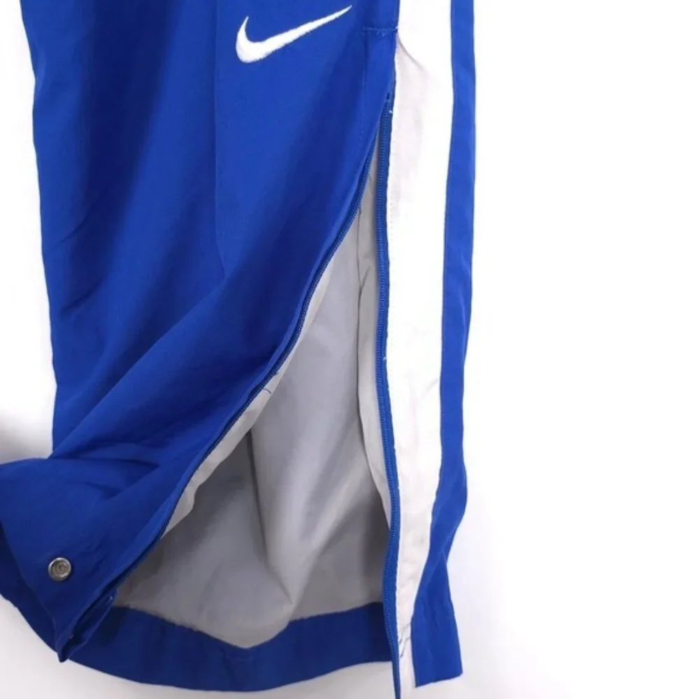 NIKE TEAM Vintage Track Pants XL Blue Ankle Zip‎ Snap White Stripe 90's Straight